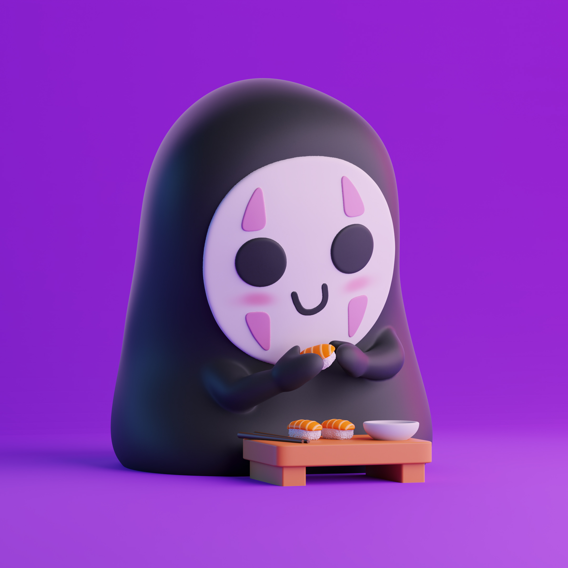 Cute Kaonashi Eating Sushi 模型预览图 1