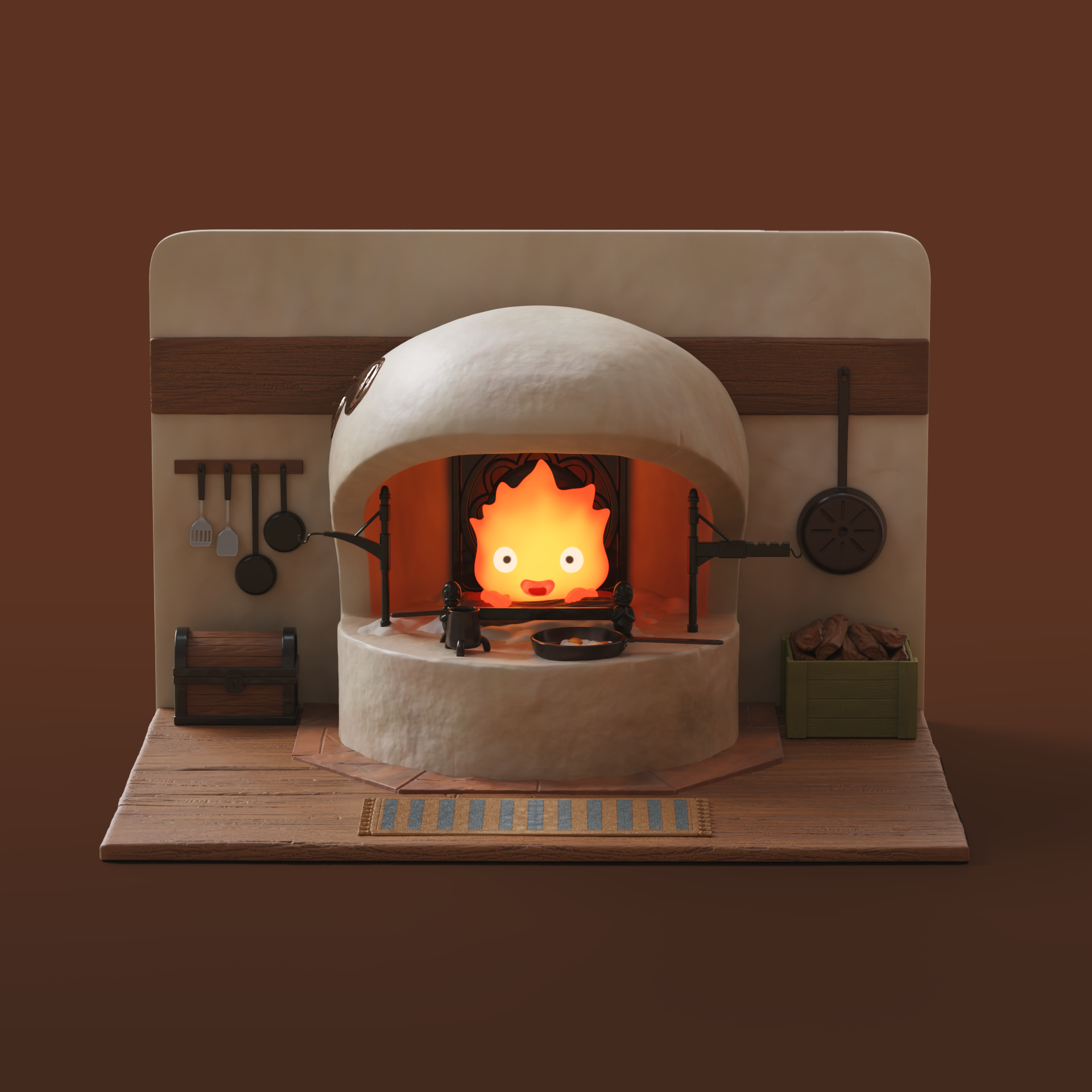 Cute Calcifer Fireplace Diorama Lamp 模型预览图 3