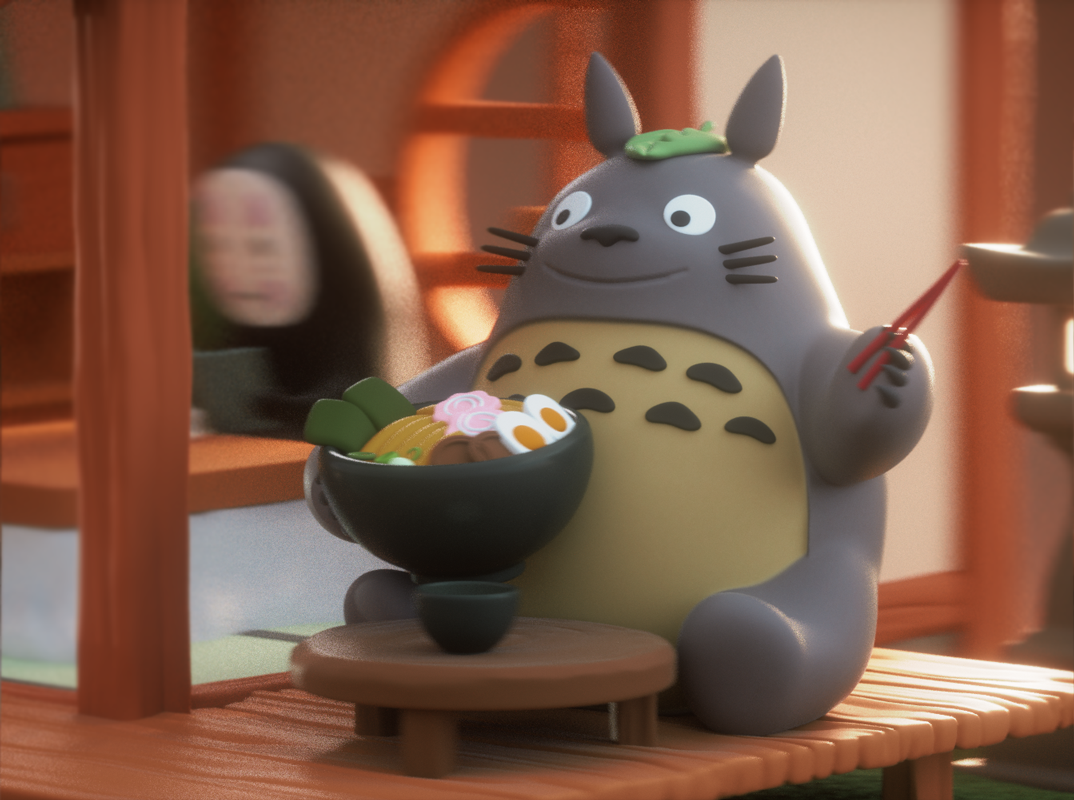 Totoro And No Face House Diorama 模型预览图 4