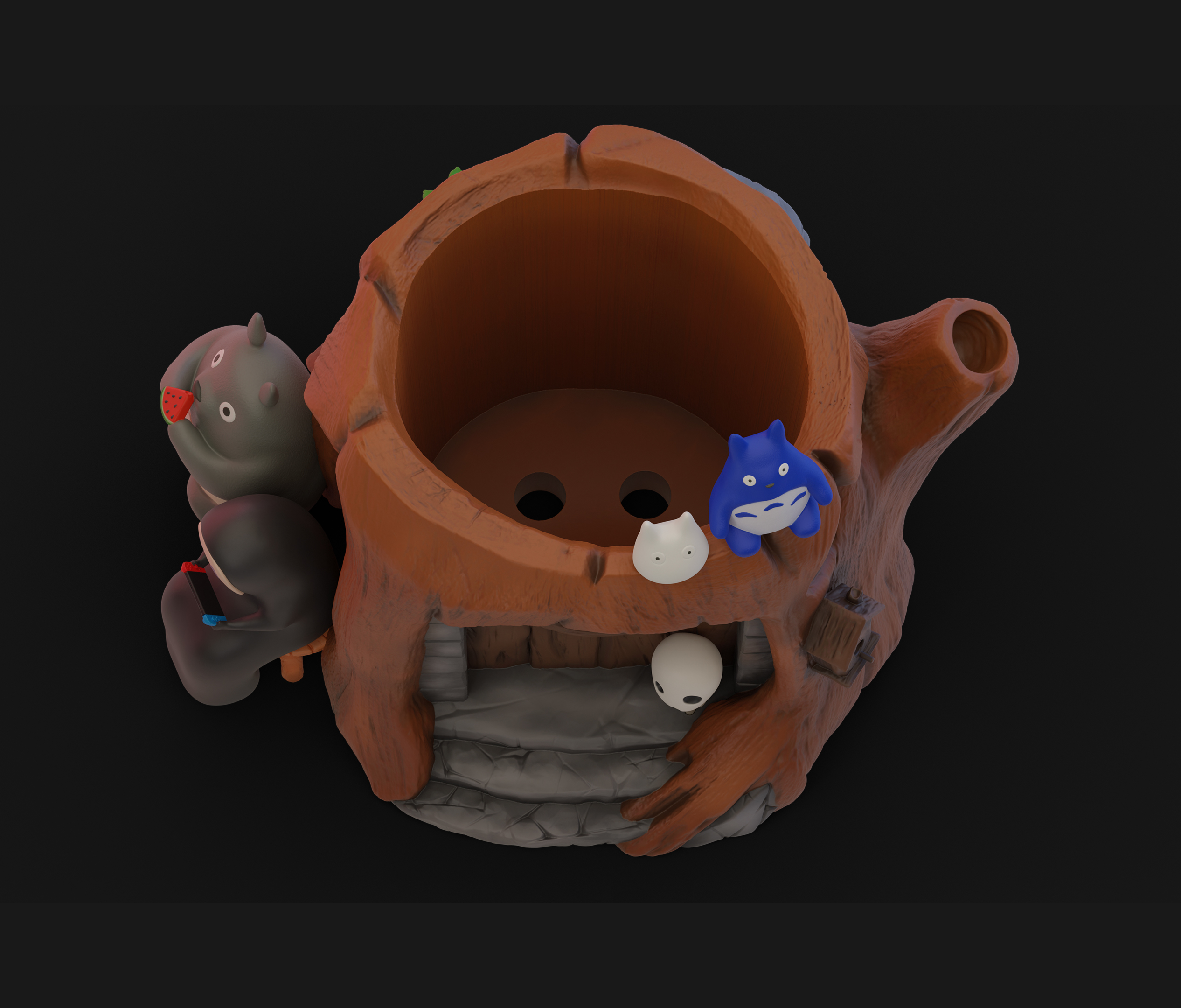 Totoro Treehouse Flower Pot / Organizer 模型预览图 2
