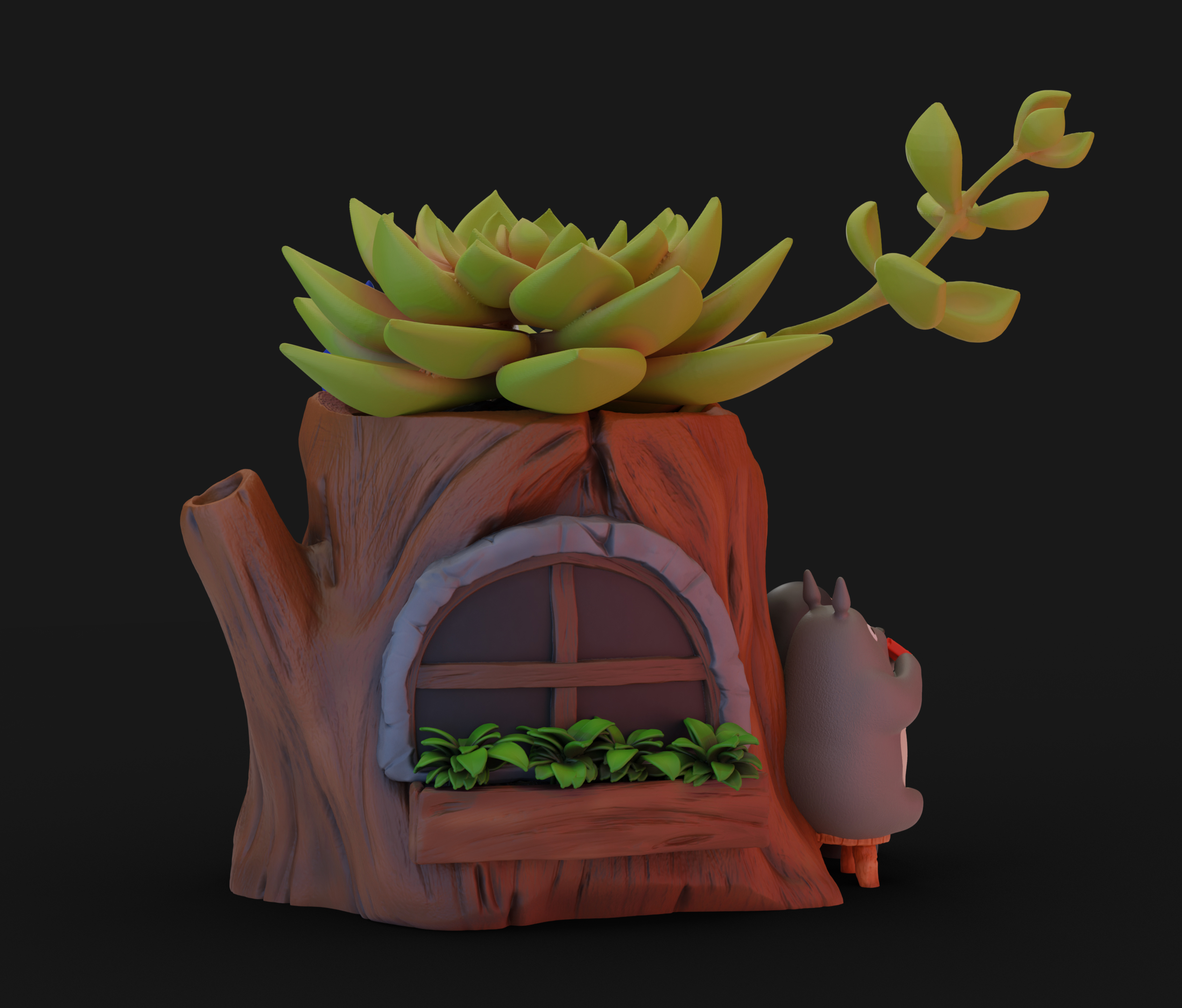 Totoro Treehouse Flower Pot / Organizer 模型预览图 3