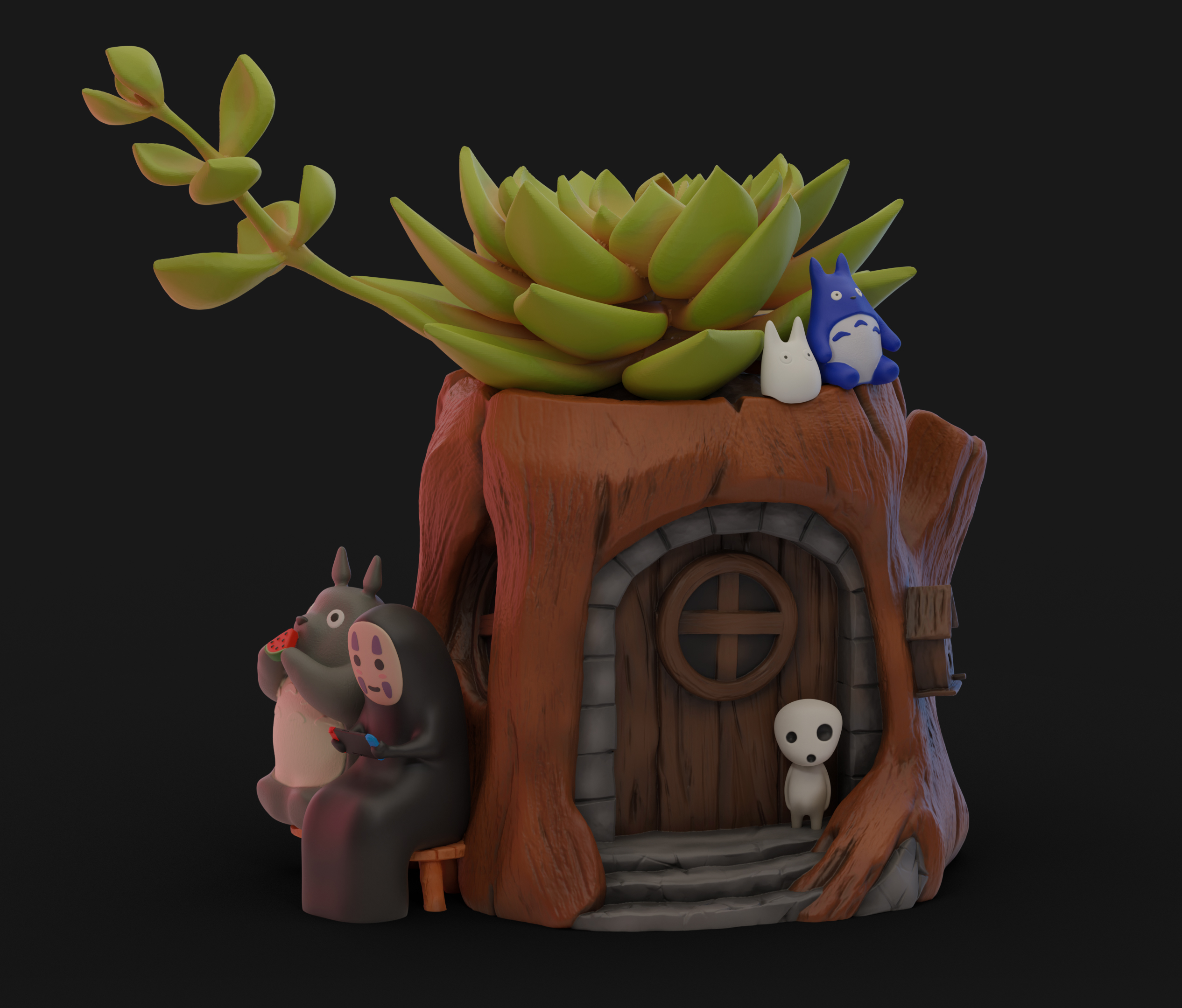 Totoro Treehouse Flower Pot / Organizer 模型预览图 4
